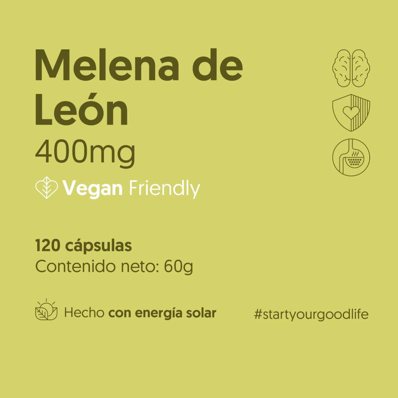 Hongo Melena de León Vegano Biostream 400 mg 120 Cápsulas Suplementos Alimenticios mundolimpio.cl 