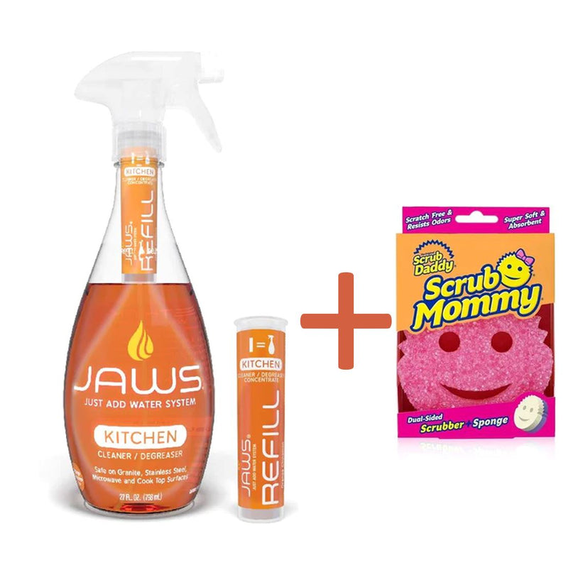 Limpiador y Desengrasante Cocina Jaws 2x739 ml + Esponja Scrub Mommy Hogar Jaws 