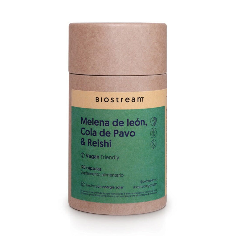Melena de León Cola de Pavo Reishi Biostream 120 Cápsulas Suplementos Alimenticios Biostream 