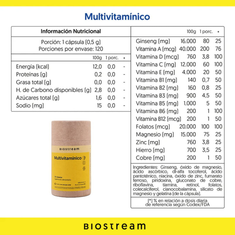 Multivitamínico 120 Cápsulas Biostream Suplementos Alimenticios Biostream 