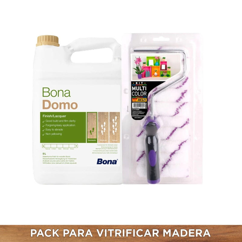 Vitrificante Pisos de Madera Satinado Bona Domo 5 Lt + Kit Mini Rodillos de Microfibra Hela 10 Un Hogar Enko 