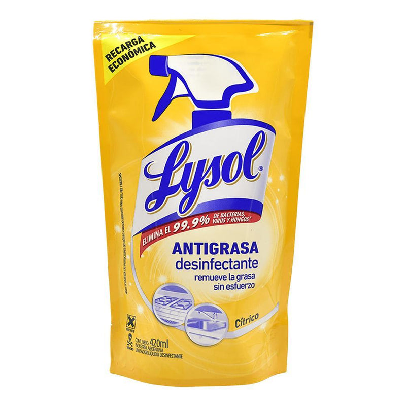 Antigrasa Desinfectante Citrico Recarga Lysol 0,42 Lt Hogar Mundo Limpio 