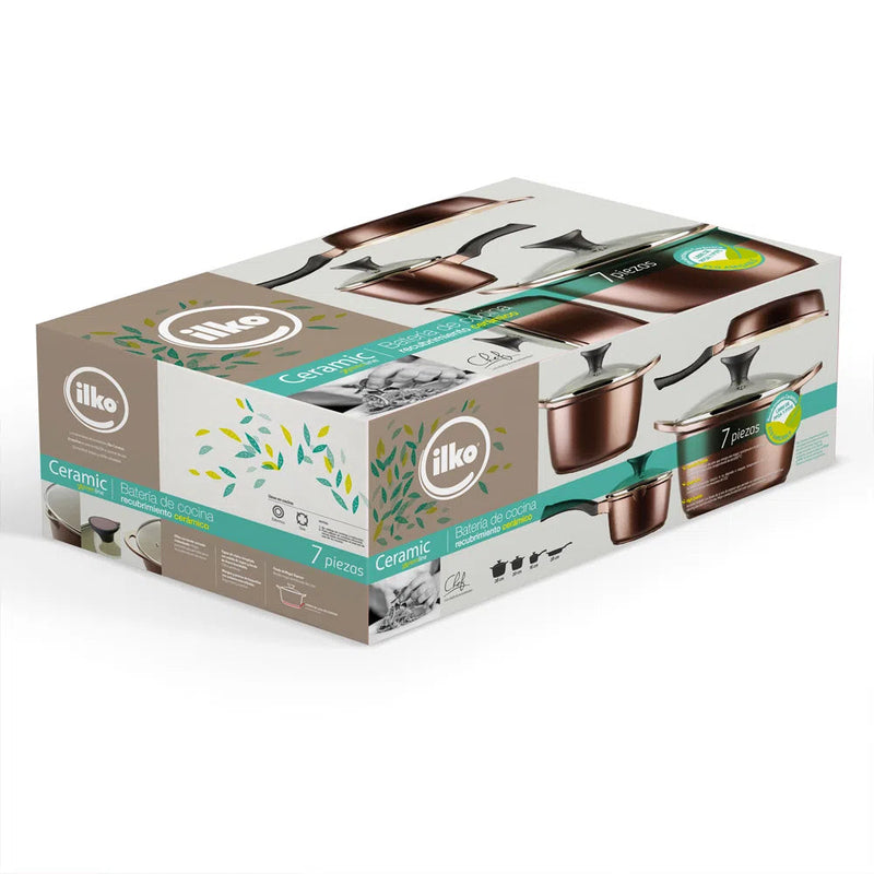 Bateria De Cocina 7 Pzs Antiadherente Ceramic Profesional Ilko Hogar Virutex 