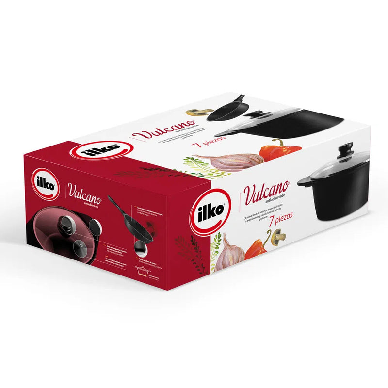 Batería De Cocina 7 Pzs Antiadherente Vulcano Ilko Hogar Virutex 