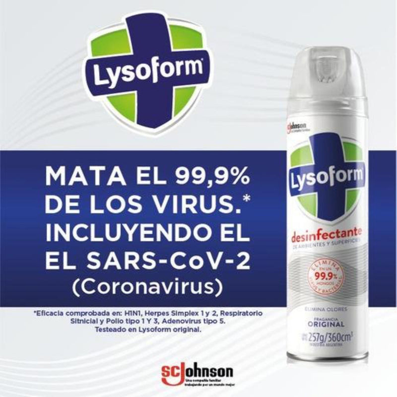Desinfectante de Ambiente y Superficie Aire Montaña Lysoform 0,36 Lt Hogar Mundo Limpio 