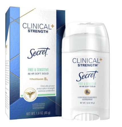 Desodorante Clinical Smooth Solid Free & Sensitive Secret 45 gr Higiene Personal mundolimpio.cl 