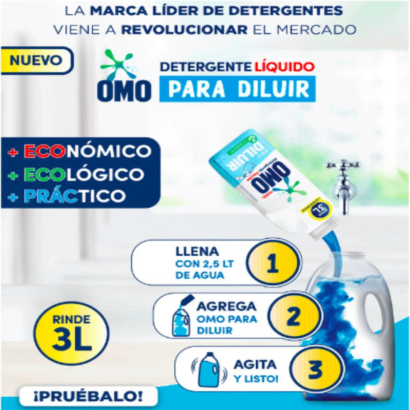 Detergente Liquido para Diluir + Botella Omo 500 ml Hogar Mundo Limpio 