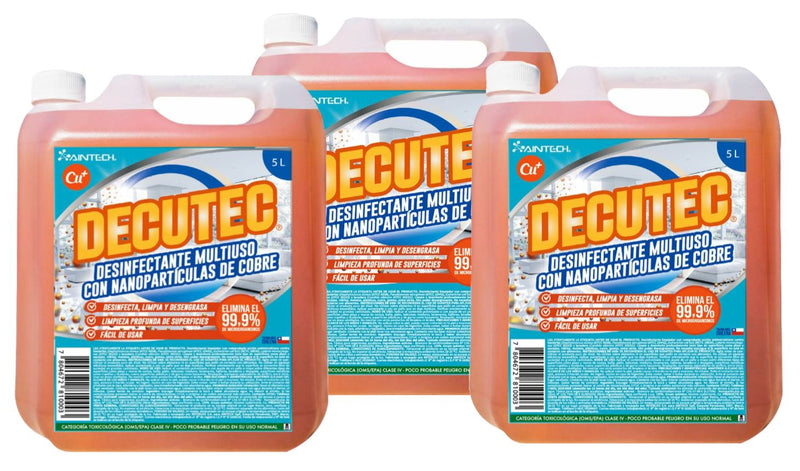 Limpiador Desinfectante Multiuso Nano Particulas Cobre 3x5 Lt Decutec (protege 7 días) Hogar mundolimpio.cl 