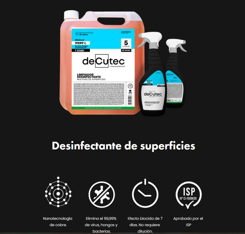 Limpiador Desinfectante Multiuso Nano Particulas Cobre 5 Lt Decutec (protege 7 días) Hogar mundolimpio.cl 