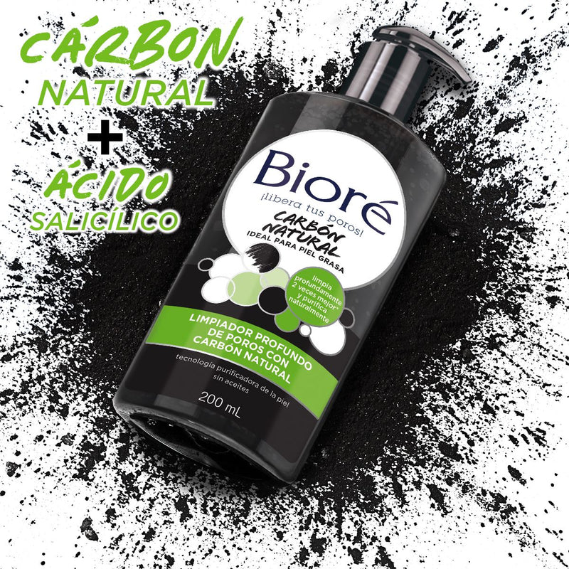 Limpiador Profundo de Poros con Carbón Natural Biore 200 ml Higiene Personal Mundo Limpio 