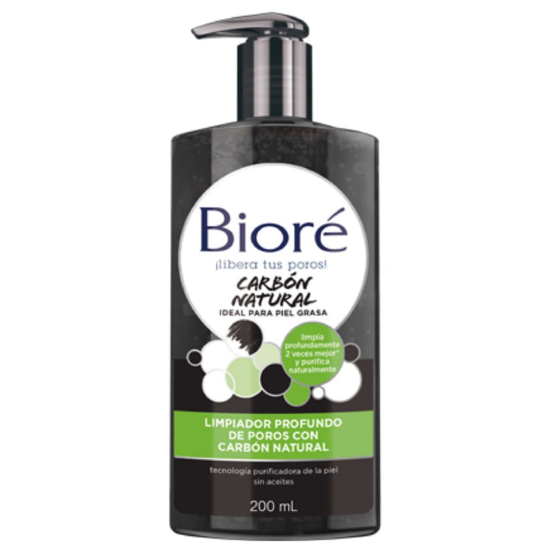 Limpiador Profundo de Poros con Carbón Natural Biore 200 ml Higiene Personal Mundo Limpio 