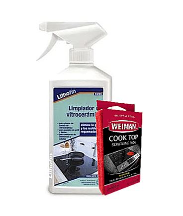 Limpiador Vitroceramica Lithofin 500 ml + 3 esponjas Weiman mundolimpio.cl 