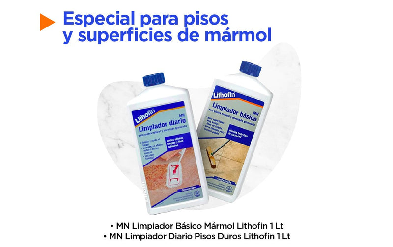 Pack para Pisos Marmol (MN Limpiador Basico + MN Limpiador Diario) 1 lt/cu Lithofin Hogar Protac 