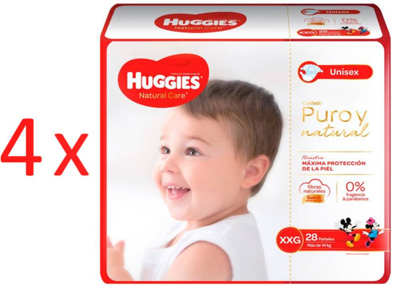 Pañales Natural Care XXG Huggies 4x28 Un Higiene Personal mundolimpio.cl 