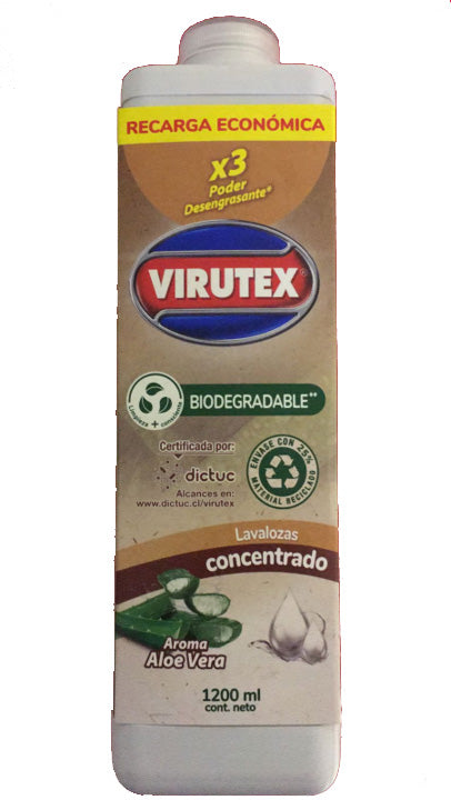 Recarga Lavaloza Concentrado Aloe Vera Piel Sensible Virutex 1200 ml Hogar mundolimpio.cl 