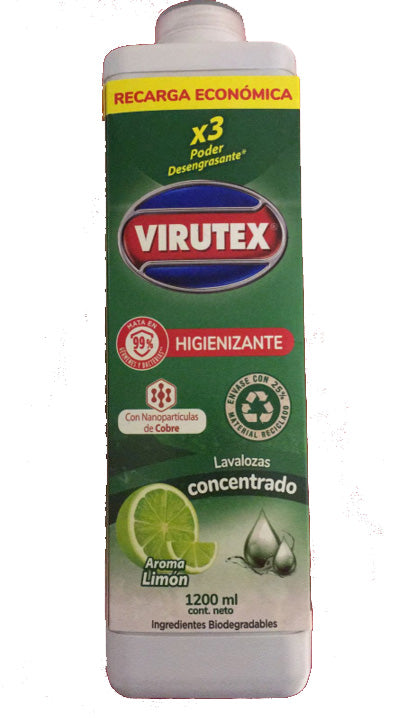 Recarga Lavaloza Concentrado Limon Higienizante Virutex 1200 ml Mundo Limpio 