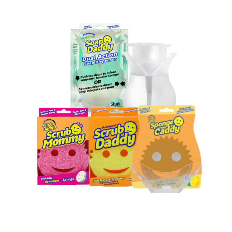 Scrub Daddy + Scrub Mommy + Soap Daddy + Sponge Caddy Hogar Caso 