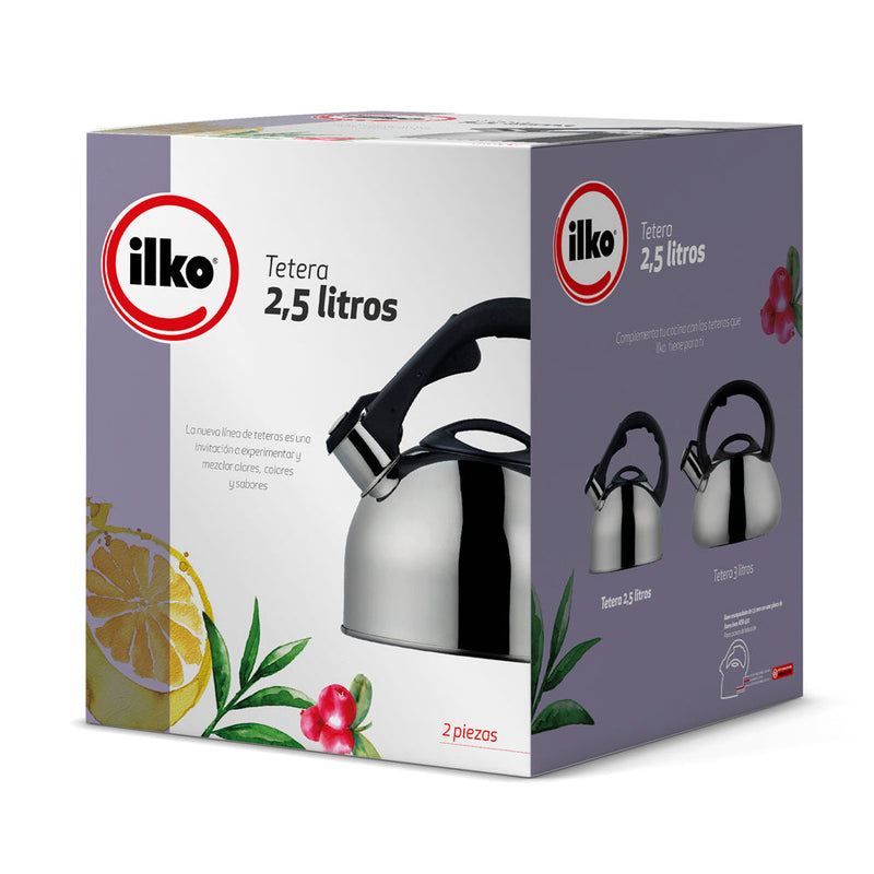 Tetera con Pito Inox Design Ilko 2.5 Lts Utensilios Virutex 