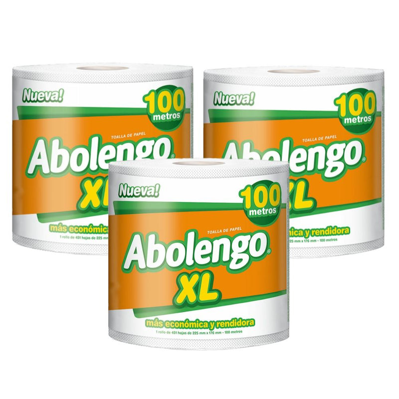 Toalla de Papel Doble Hoja XL Abolengo 3x100 mts Hogar mundolimpio.cl 