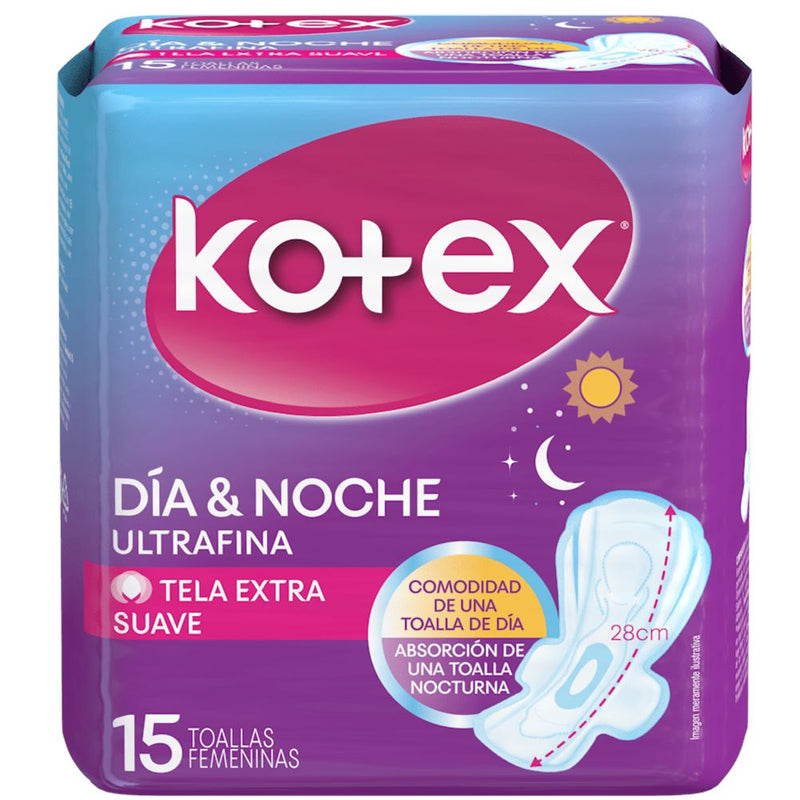 Toallitas Higienicas Dia Noche Kotex 15 Un Higiene Personal mundolimpio.cl 